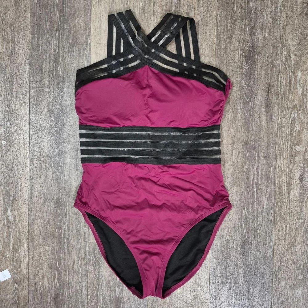 Women's Hilor‎ Magenta & Black One Piece Swimsuit M